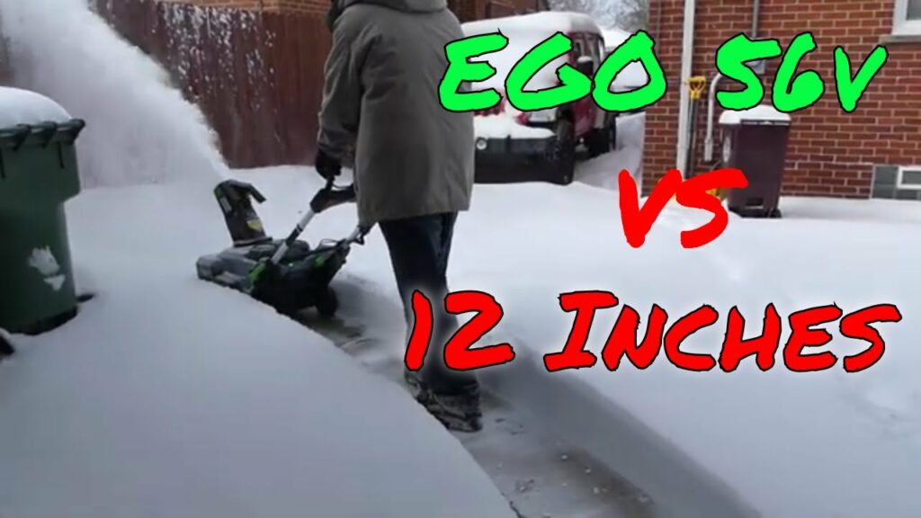 Showing the EGO 21" 56v snow blower clearing snow in our snow blower review